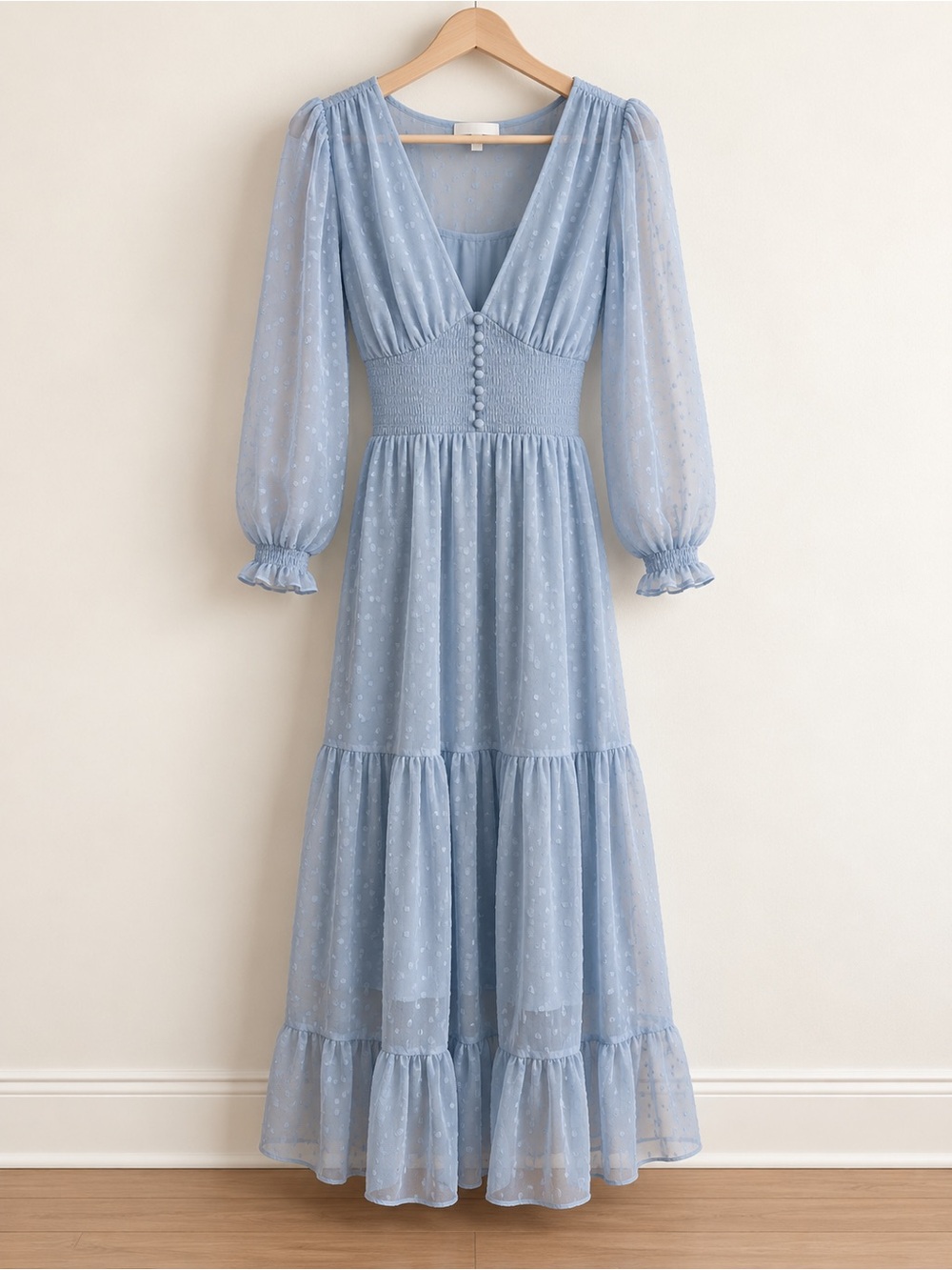 T.J.Maxx Light Blue Puff Sleeve Maxi Dress